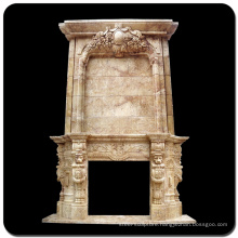 high quality indoor decoration beige fireplace marble with lion